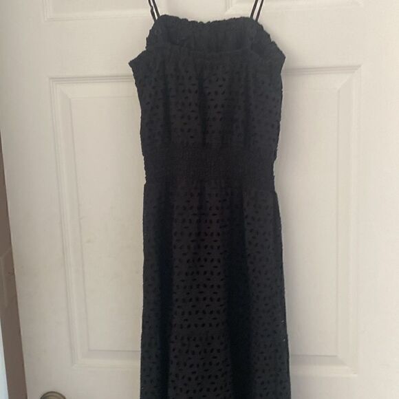 NWT INC black eyelet maxi dress , cinched waist size XS - Picture 5 of 7